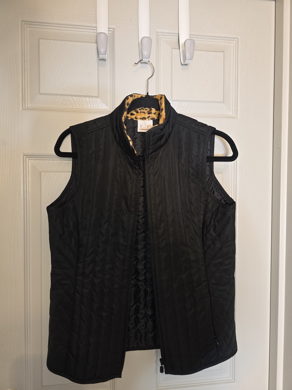 EP Pro Golf Black Quilted Vest with Leopard Print Lining